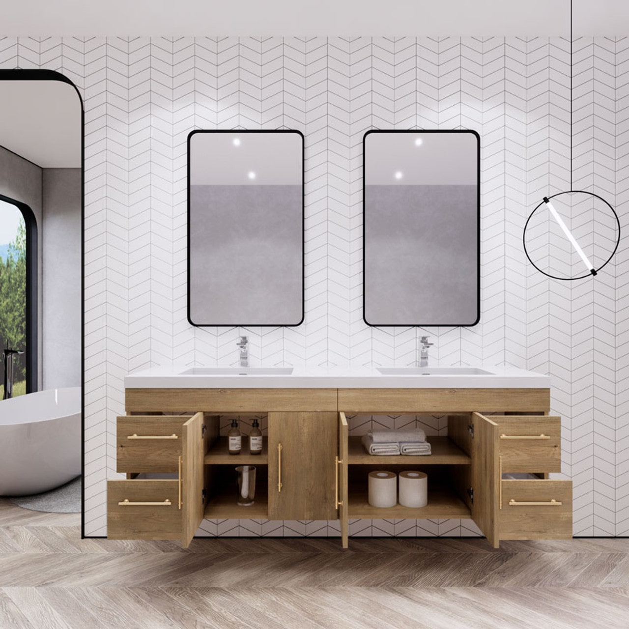 Eliza 72'' Wall Mount Vanity With Double Sink - Luxury Bathroom Vanity