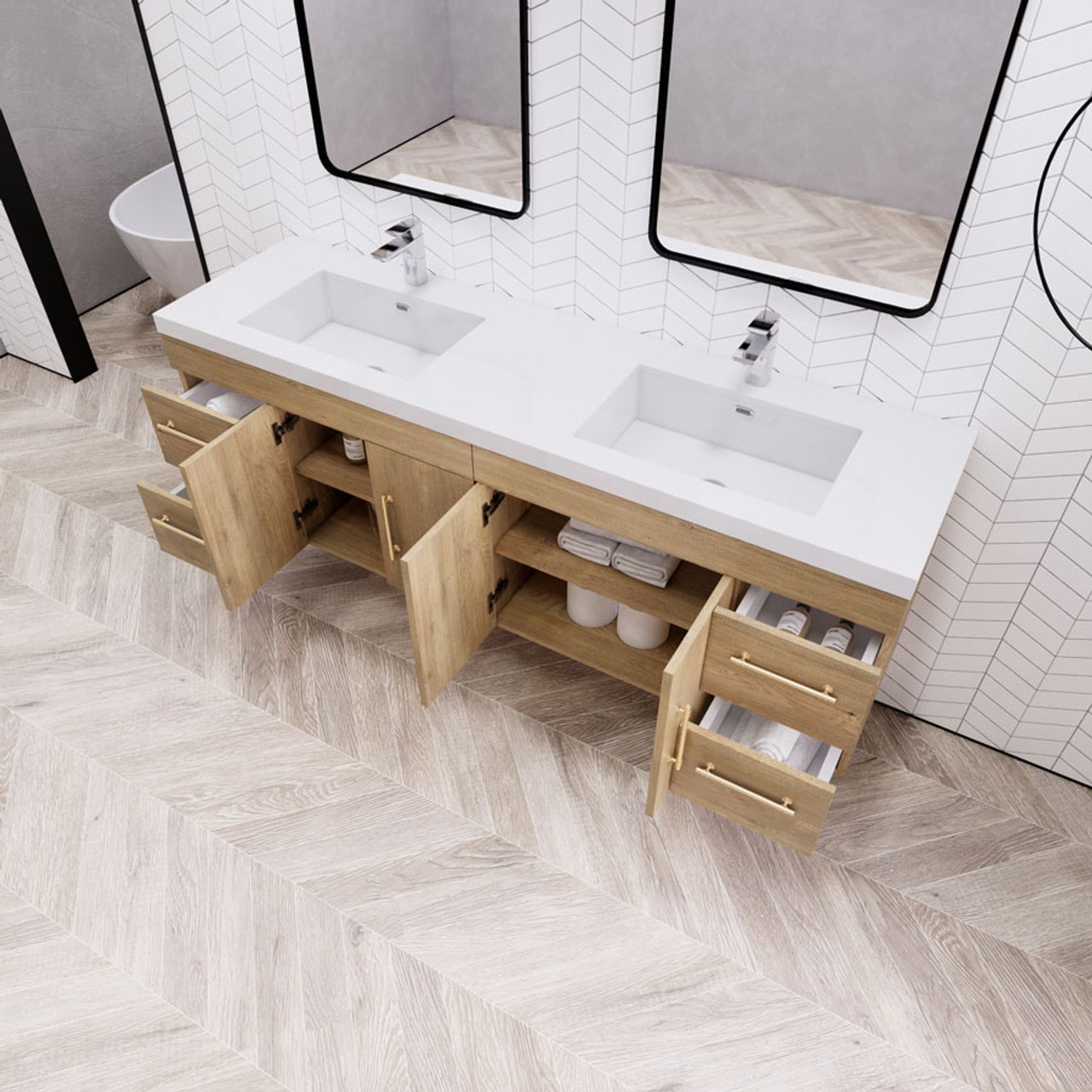 Eliza 72'' Wall Mount Vanity With Double Sink - Luxury Bathroom Vanity