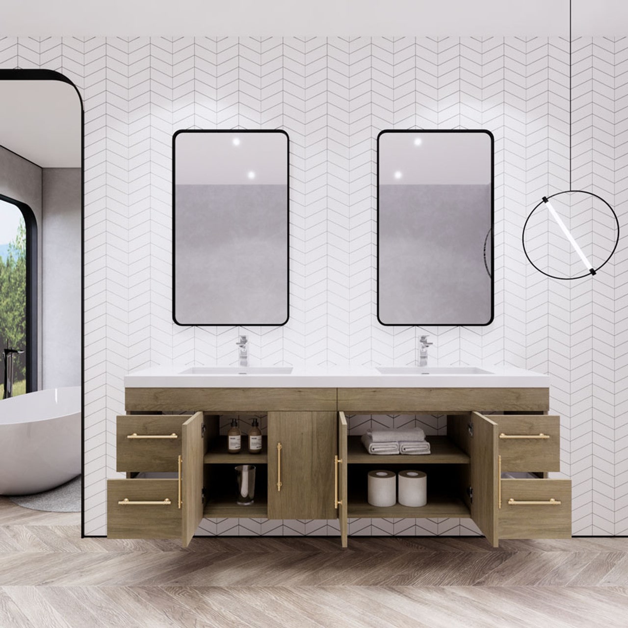 Eliza 72'' Wall Mount Vanity With Double Sink - Luxury Bathroom Vanity