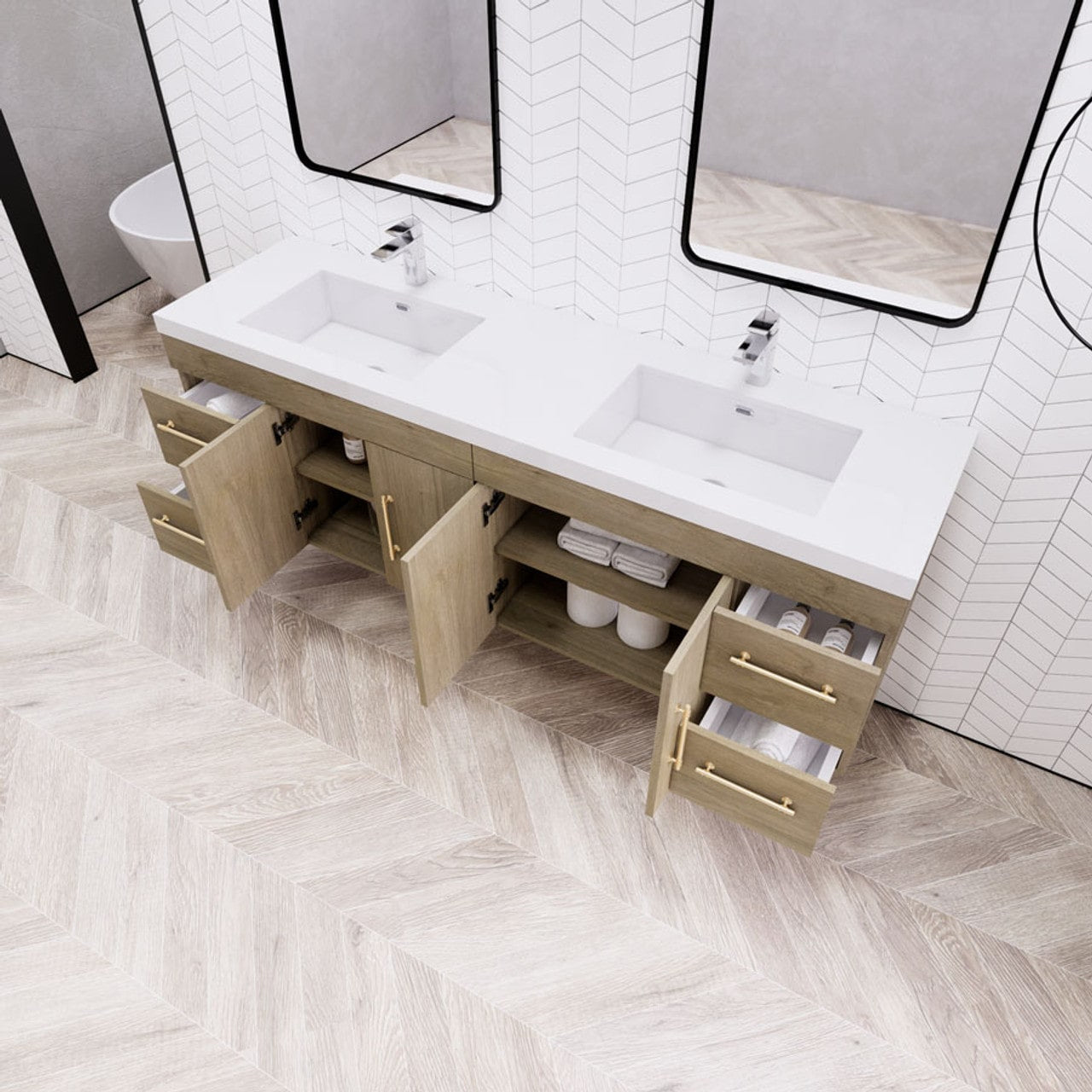 Eliza 72'' Wall Mount Vanity With Double Sink - Luxury Bathroom Vanity