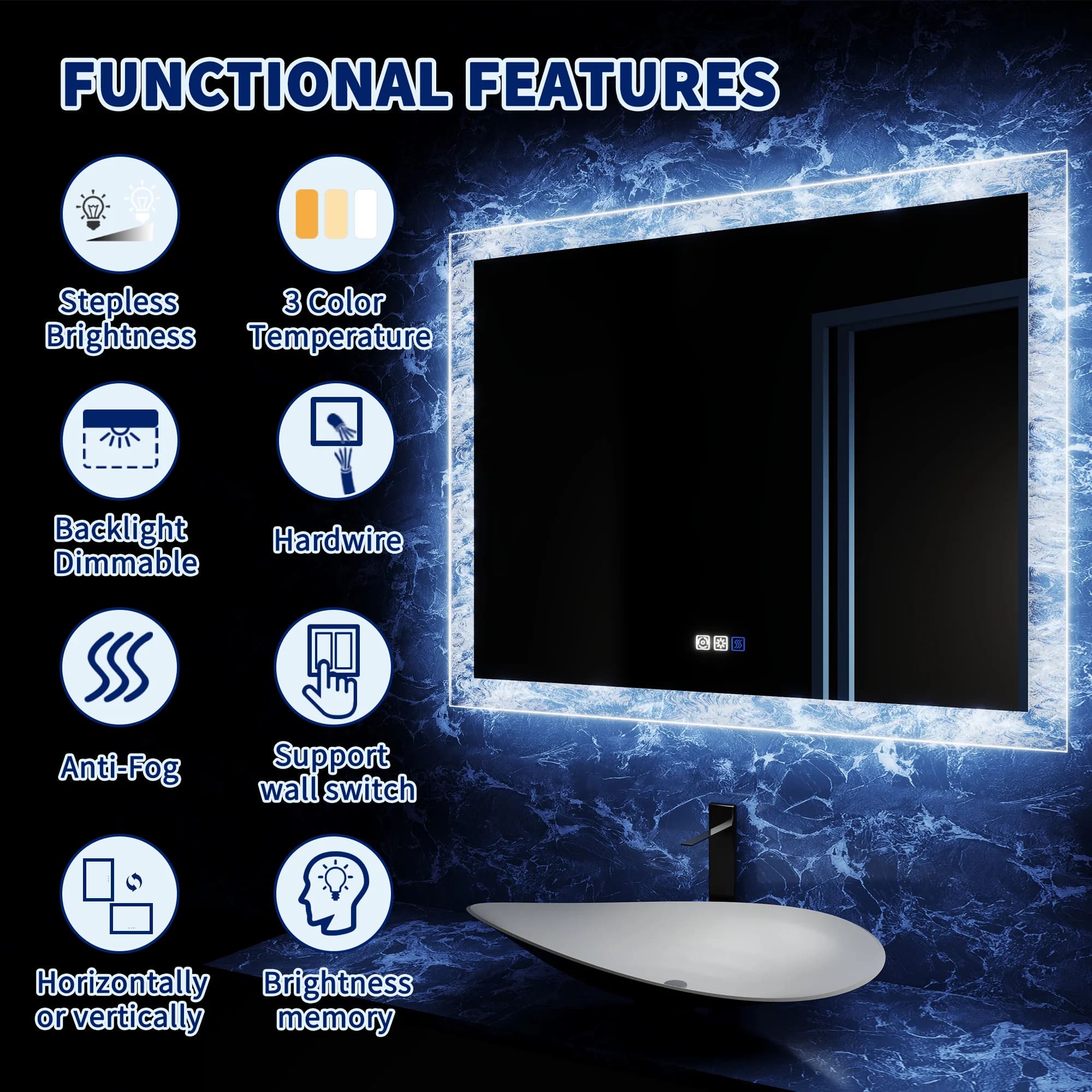 Luna 60" LED Bathroom Mirror – Ice Textures Edge
