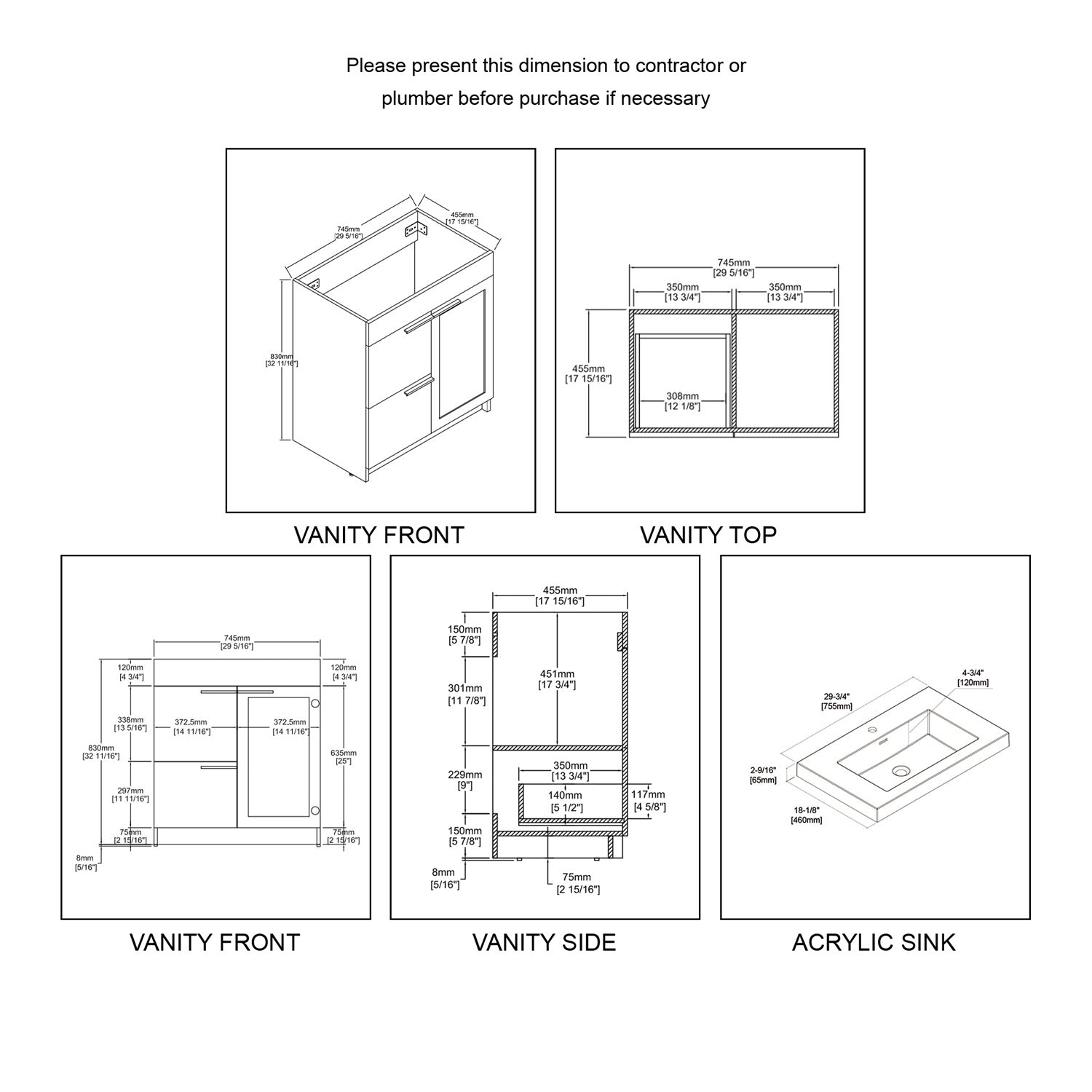 Hanover 30″ Free-Standing Vanity with Acrylic Top Vanity Plus - Contemporary Bathroom Vanity