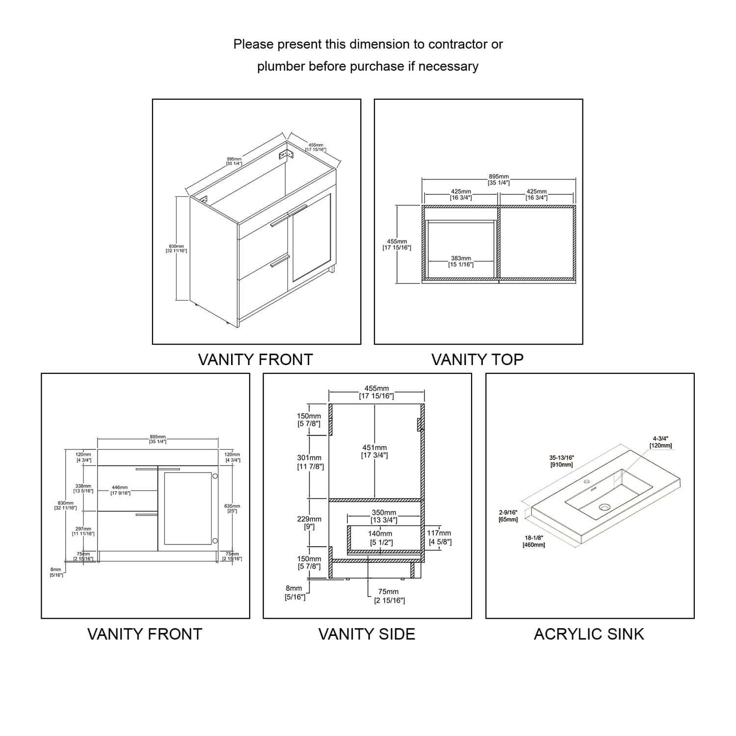 Hanover 36″ Free-Standing Vanity with Acrylic Top - Contemporary Bathroom Vanity