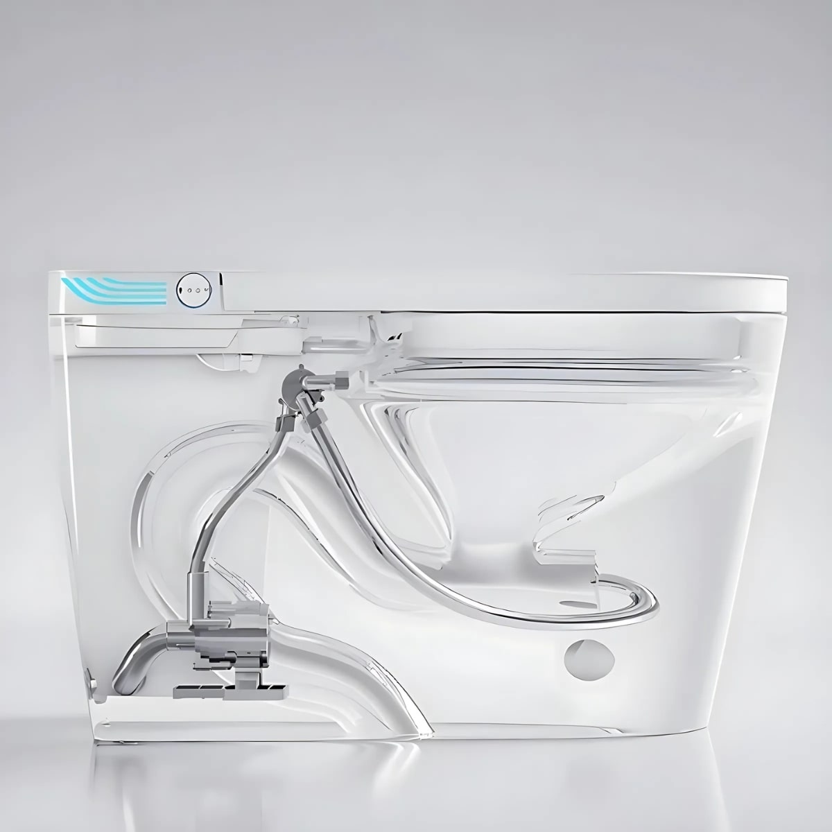 Smart toilet installation in a traditional lavatory, combining innovative features like touchless operation with the timeless appeal of a classic bathroom