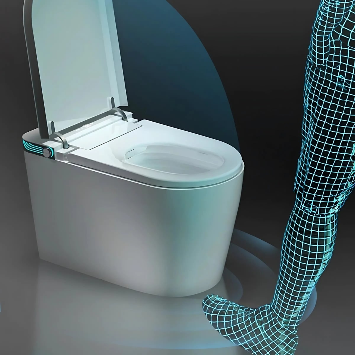 Smart toilet installation in a traditional lavatory, combining innovative features like touchless operation with the timeless appeal of a classic bathroom