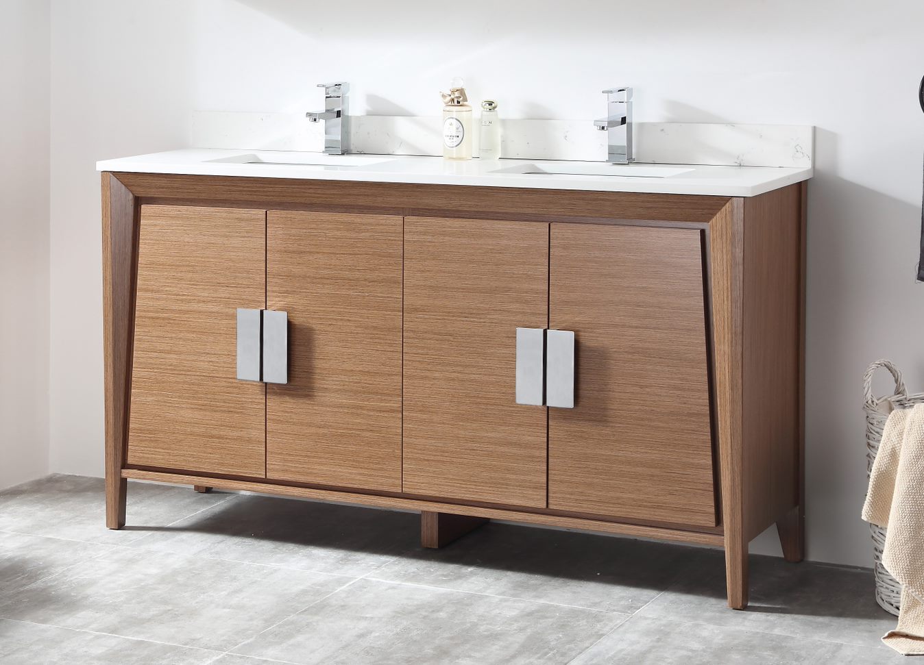 60" Larvotto Double Vanity Brown with White Quartz Top - Modern Bathroom Vanity