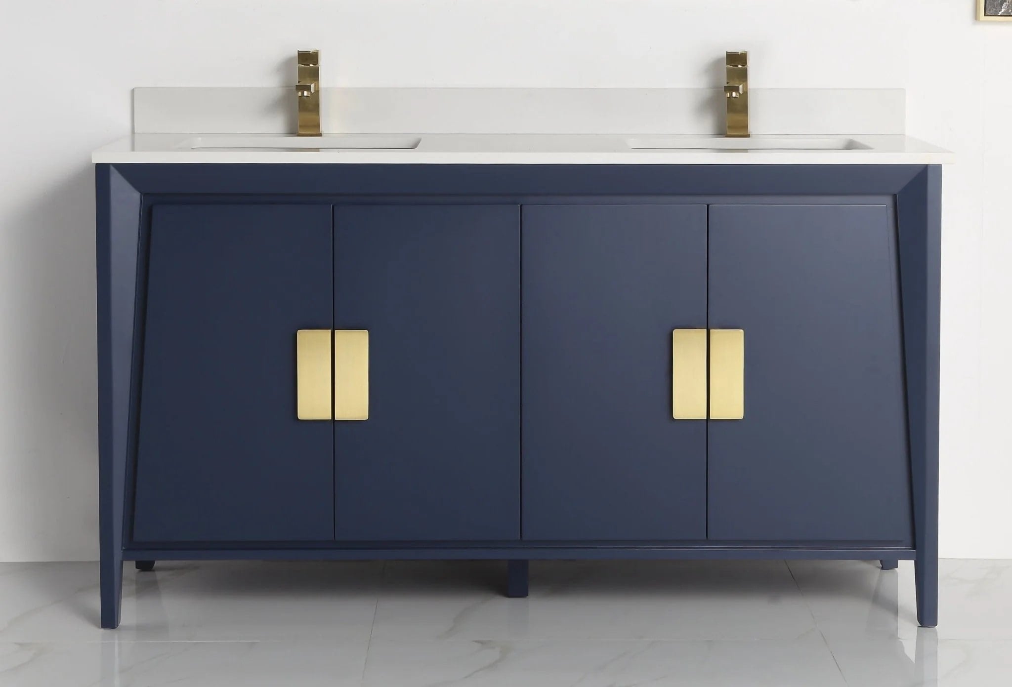 60" Navy Larvotto Double with White Quartz Top - Modern Bathroom Vanity
