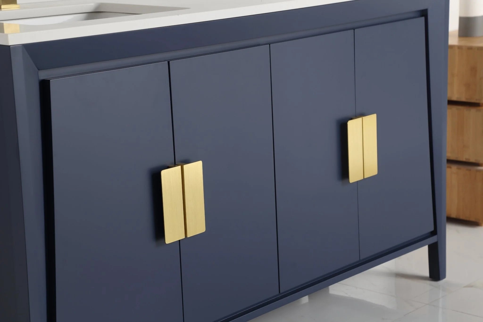 60" Larvotto Double Vanity with White Quartz Top - Modern Bathroom Vanity