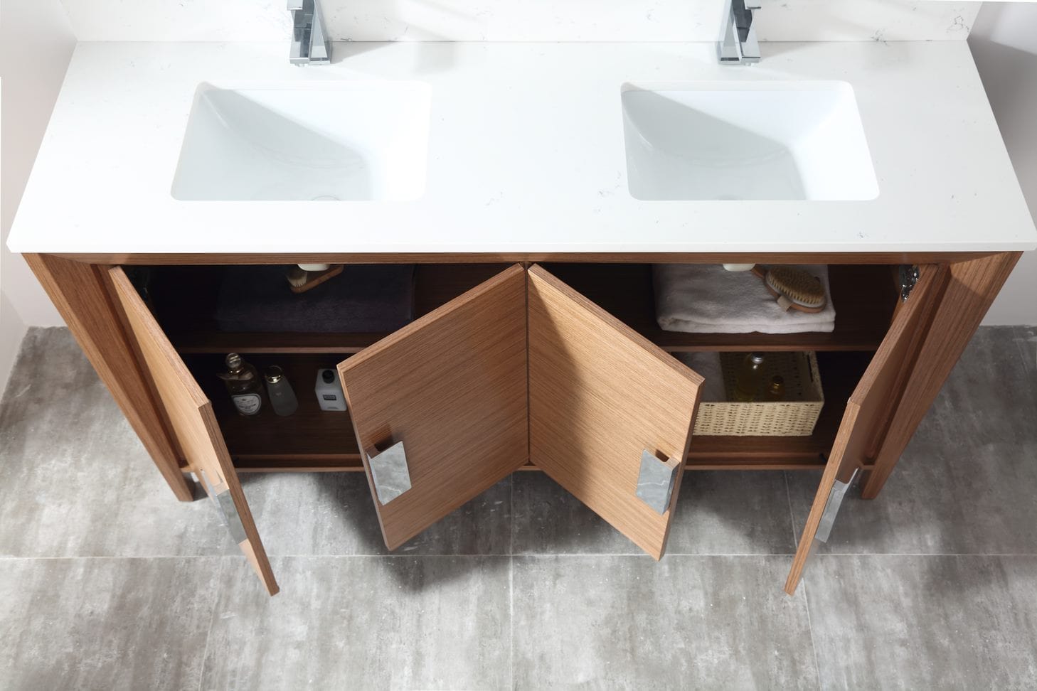 60" Larvotto Double Vanity with White Quartz Top - Modern Bathroom Vanity