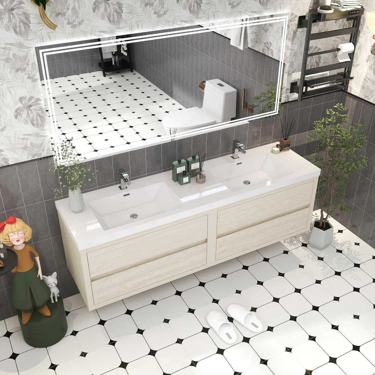 Louis 72" Modern Wall-Mounted with Double Sink