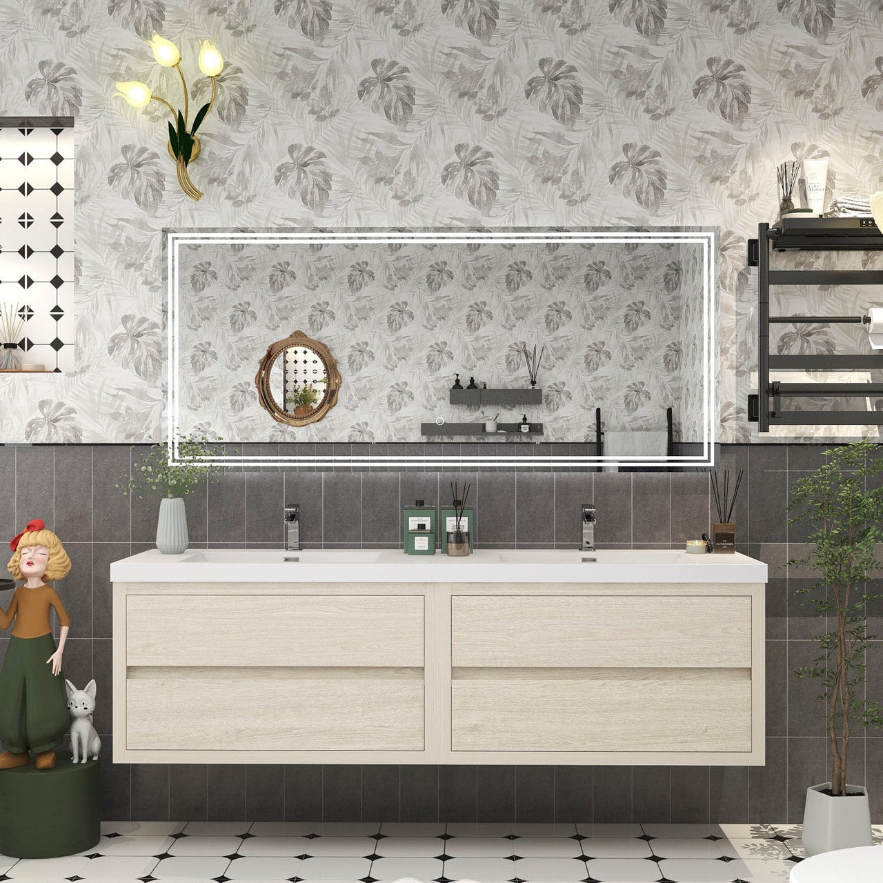 Louis 72" Modern Wall-Mounted with Double Sink