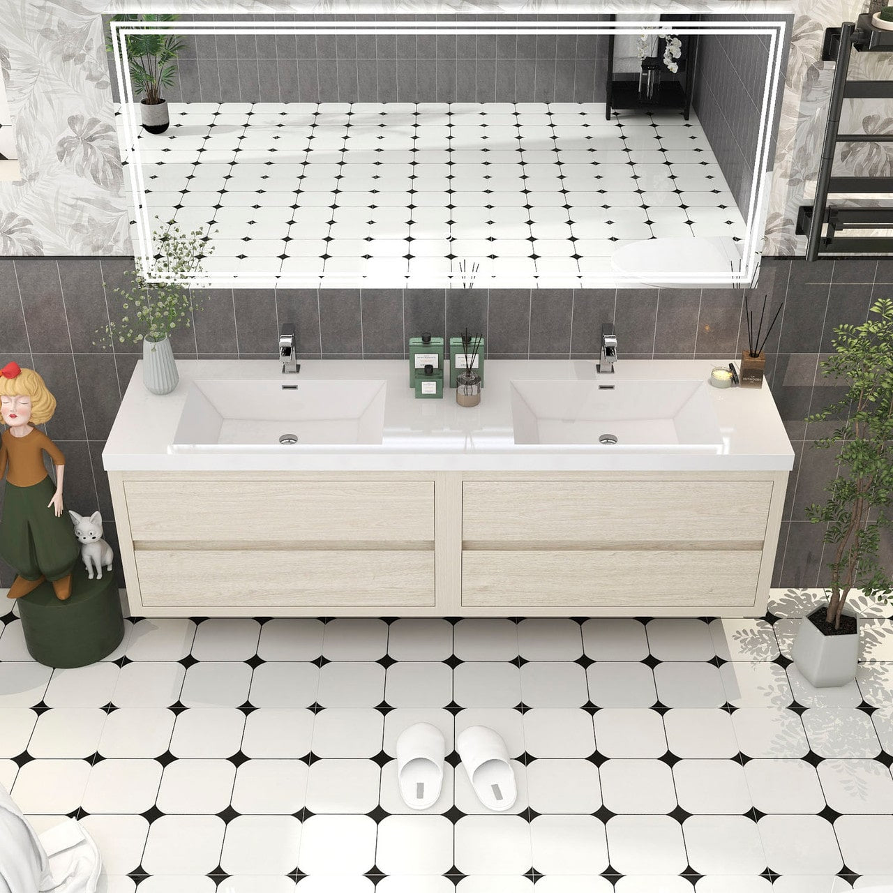 Louis 72" Modern Wall-Mounted with Double Sink