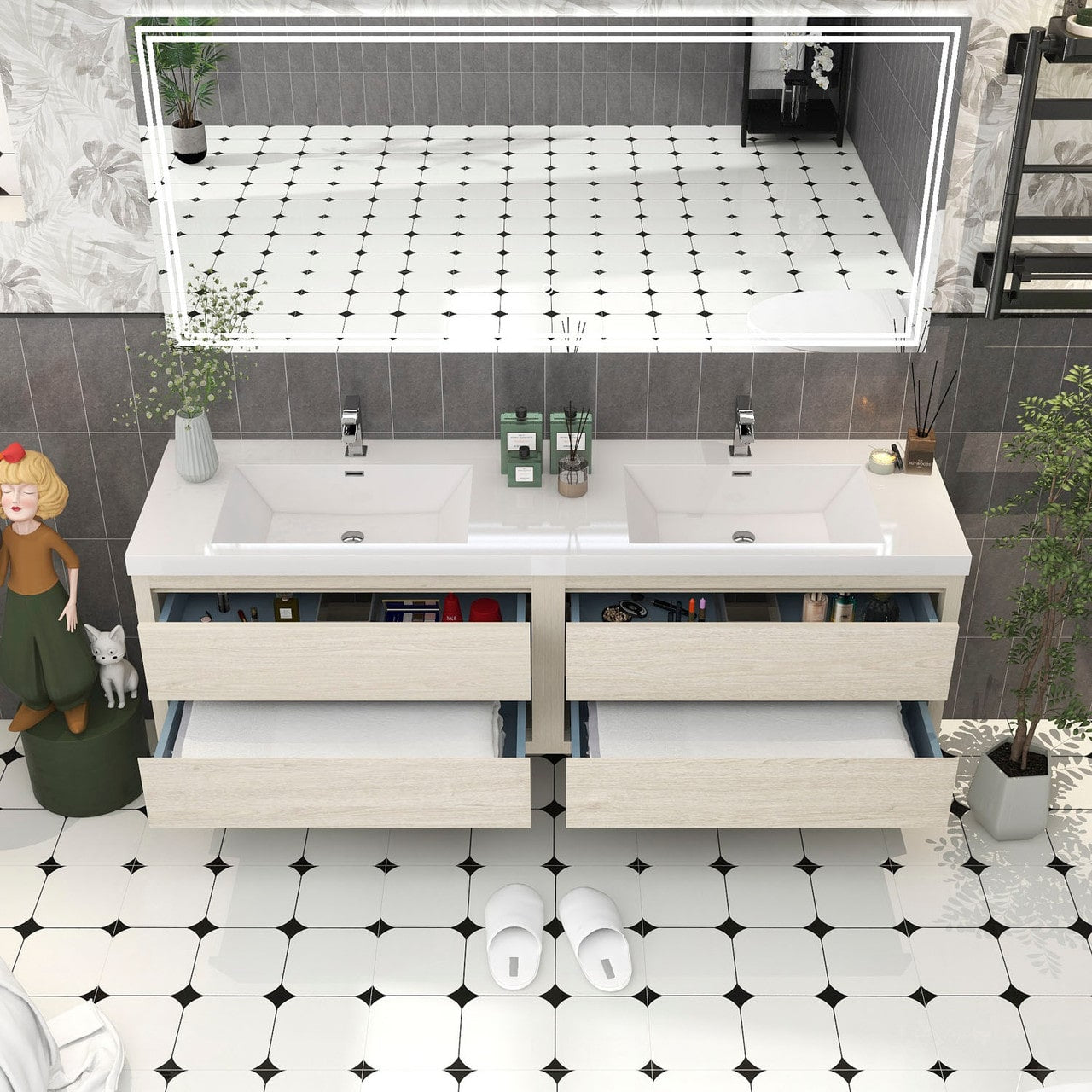 Louis 72" Modern Wall-Mounted with Double Sink