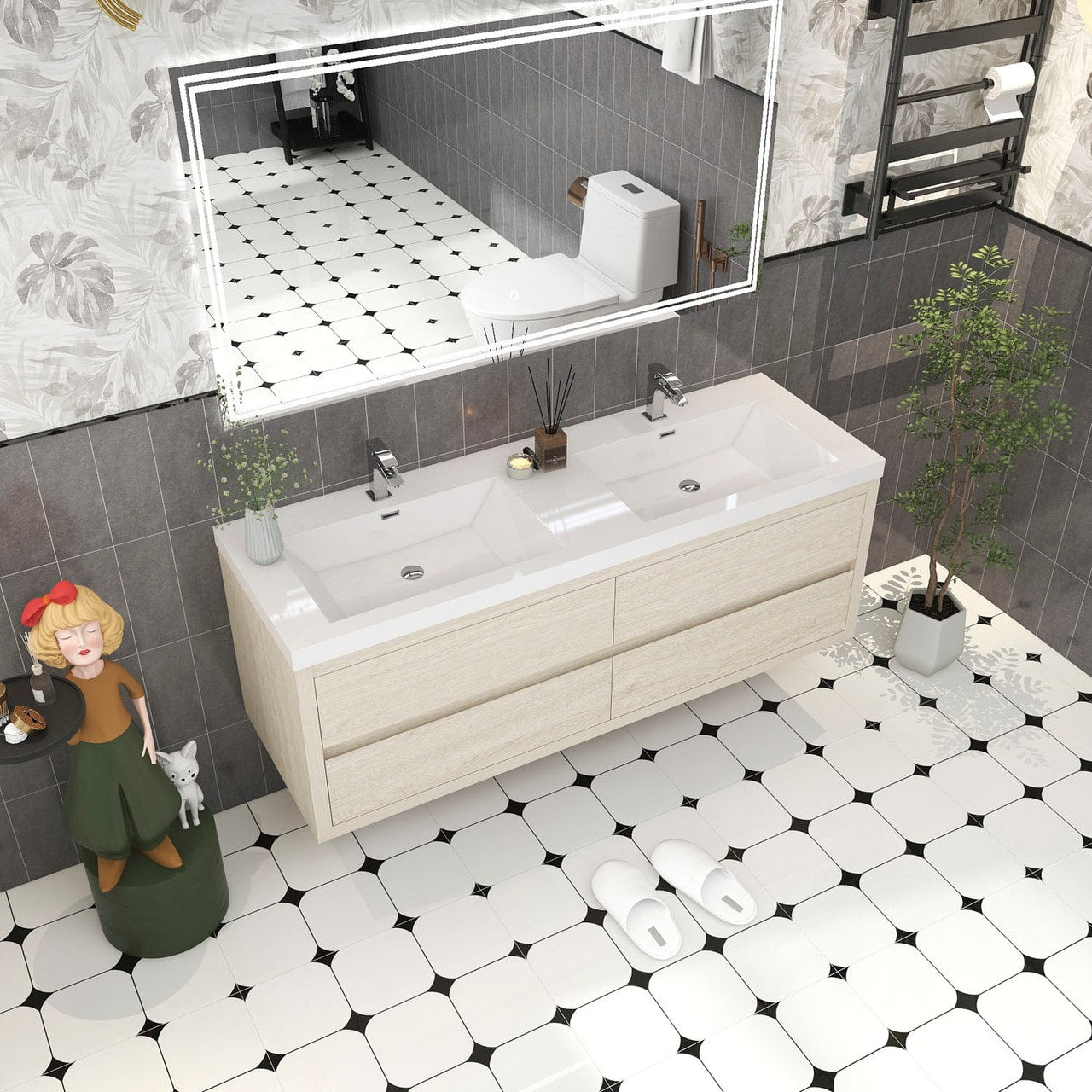 Louis 60" Modern Wall-Mounted with Double Sink