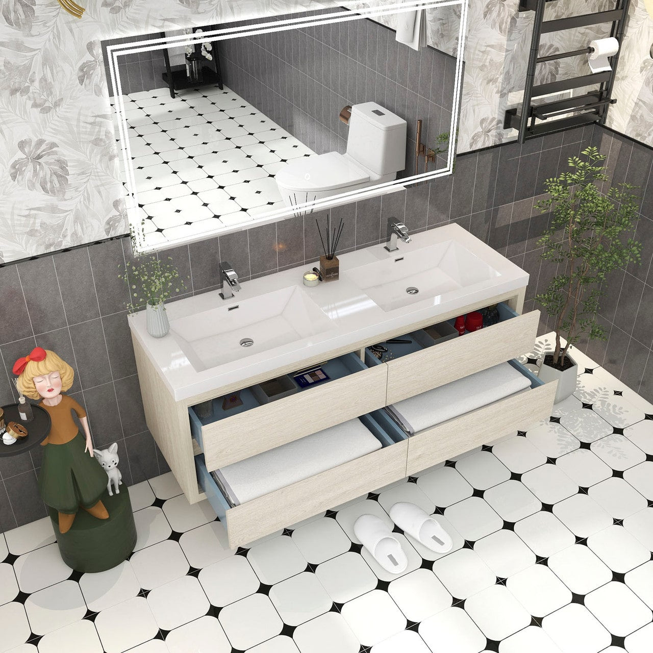 Louis 60" Modern Wall-Mounted with Double Sink