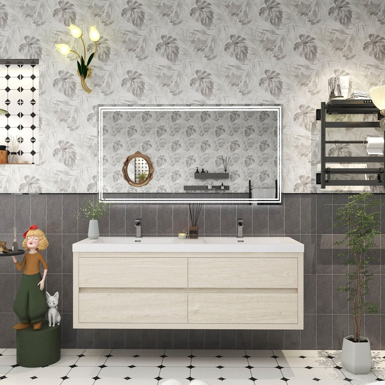 Louis 60" Modern Wall-Mounted with Double Sink