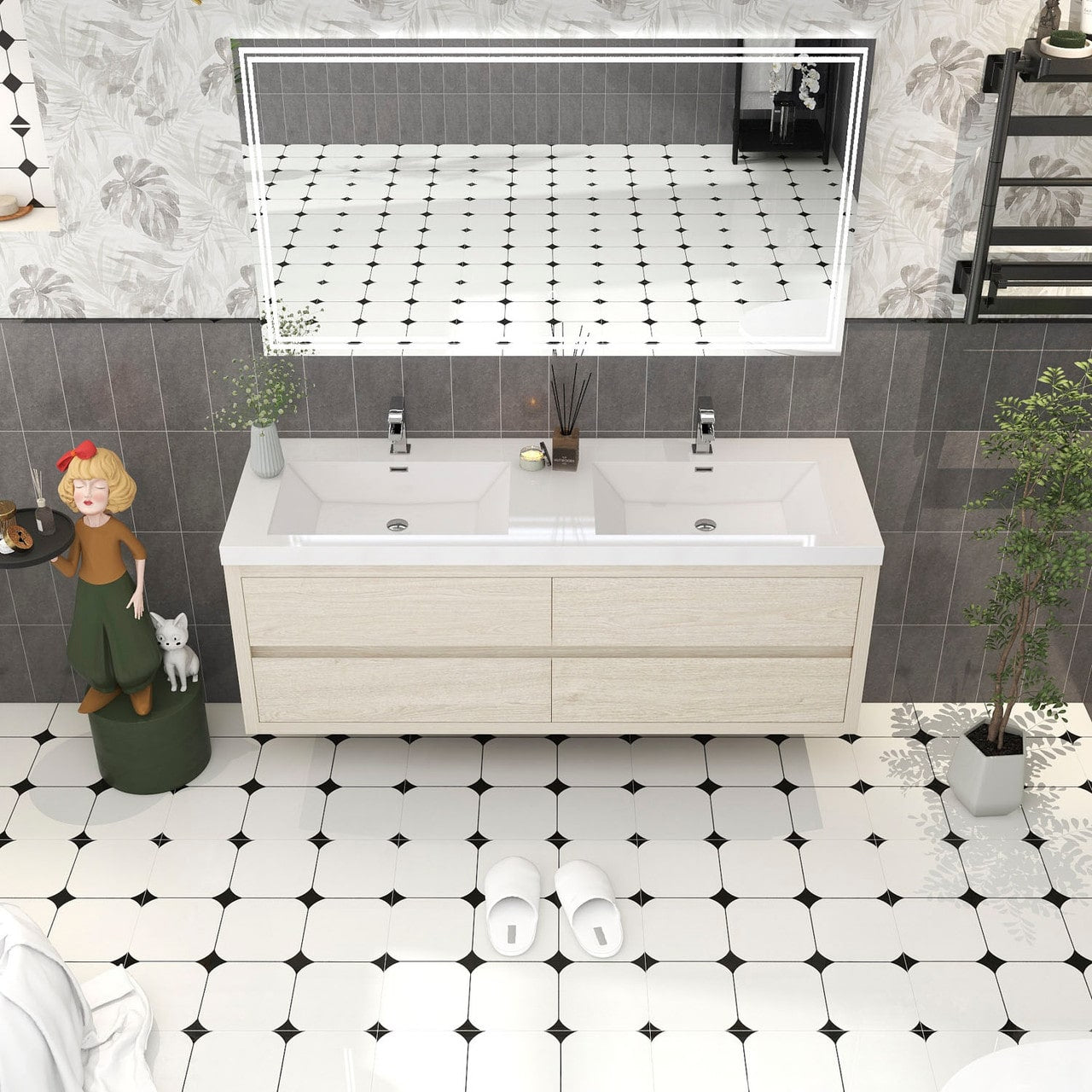 Louis 60" Modern Wall-Mounted with Double Sink
