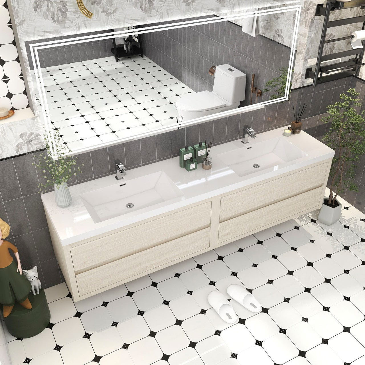 Louis 84" Modern Wall-Mounted with Double Sink