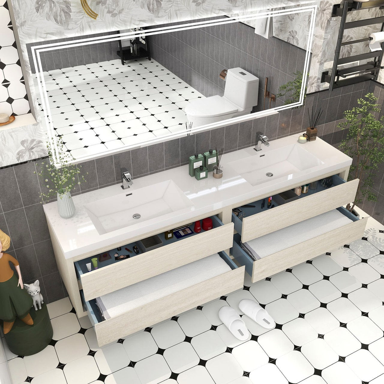 Louis 84" Modern Wall-Mounted with Double Sink