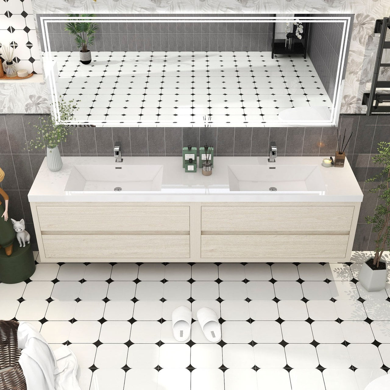 Louis 84" Modern Wall-Mounted with Double Sink