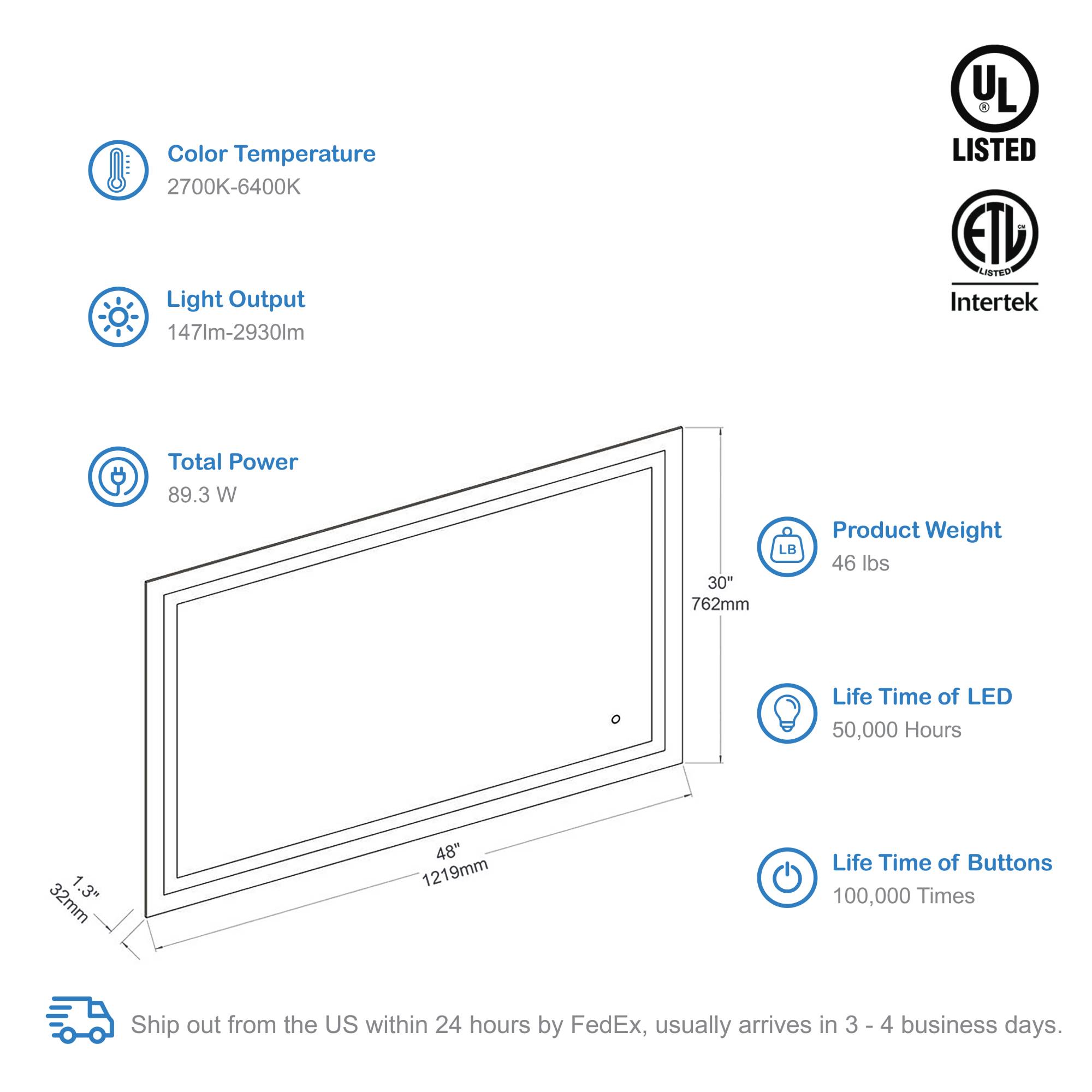 Lyra 48" by 30" LED Mirror