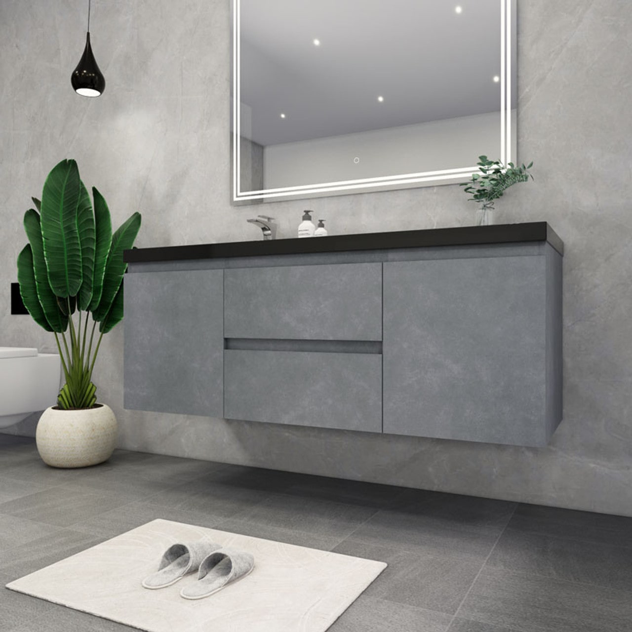 Blink 60'' Wall Mounted With Reinforced Acrylic Left Sink