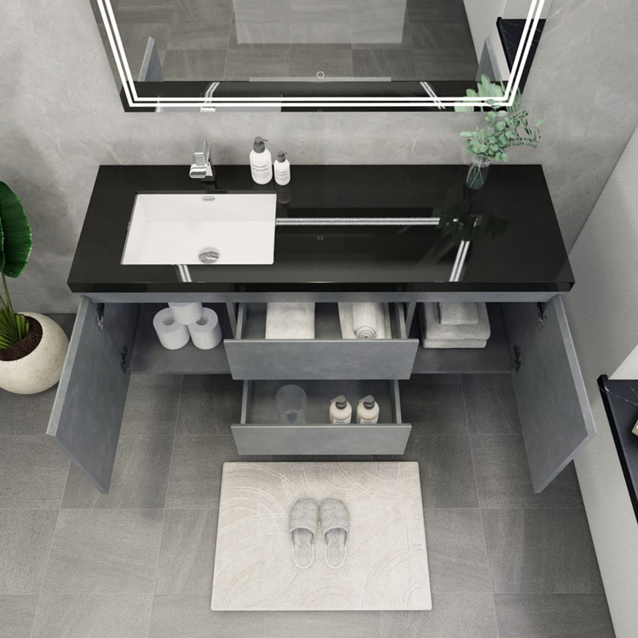 Blink 60'' Wall Mounted With Reinforced Acrylic Left Sink