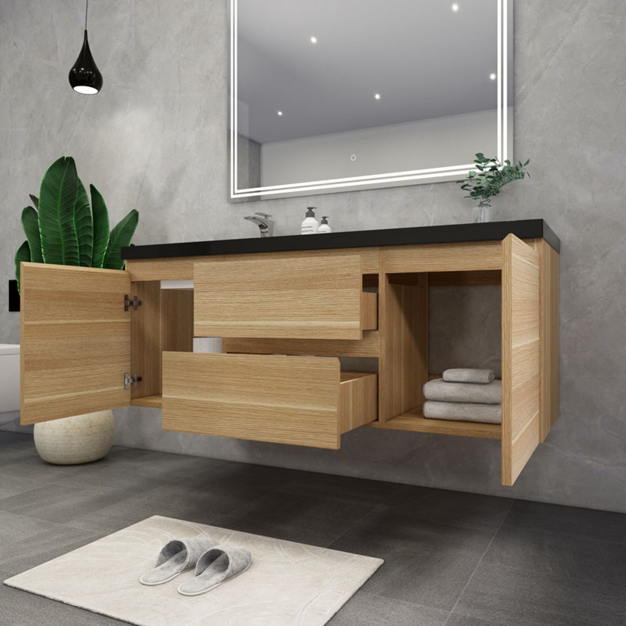 Blink 60'' Wall Mounted With Reinforced Acrylic Left Sink