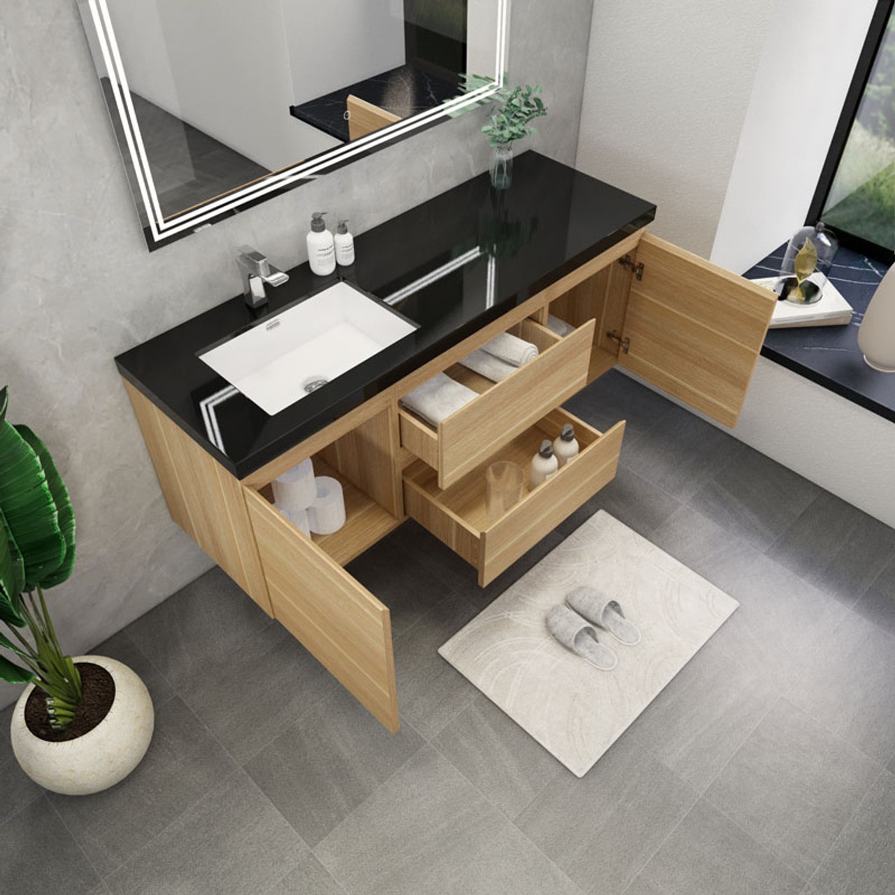 Blink 60'' Wall Mounted With Reinforced Acrylic Left Sink