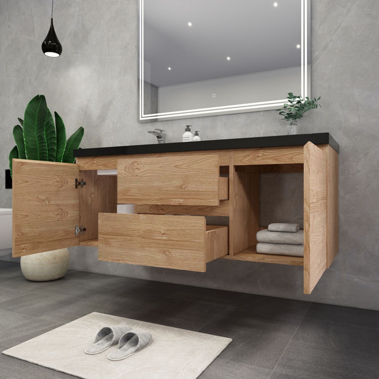 Blink 60'' Wall Mounted With Reinforced Acrylic Left Sink