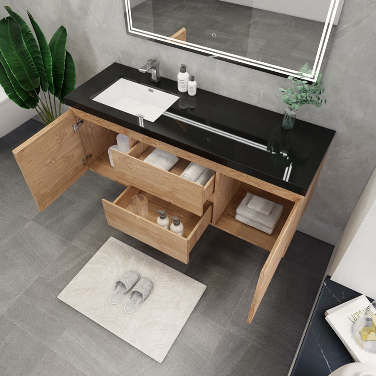 Blink 60'' Wall Mounted With Reinforced Acrylic Left Sink