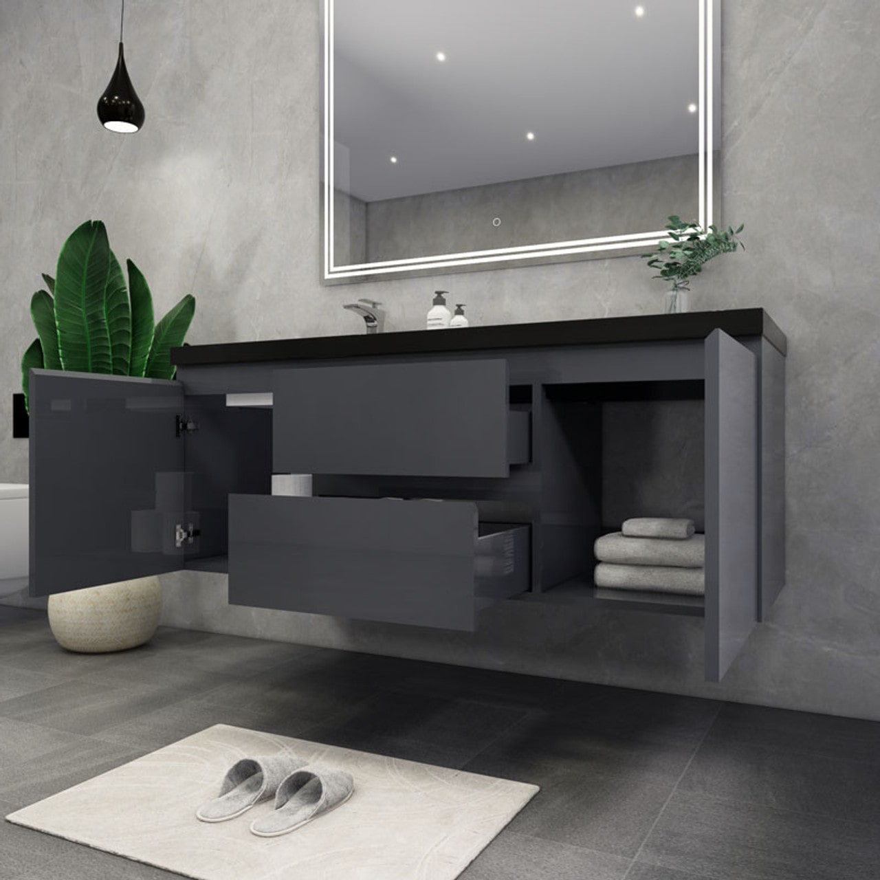 Blink 60'' Wall Mounted With Reinforced Acrylic Left Sink