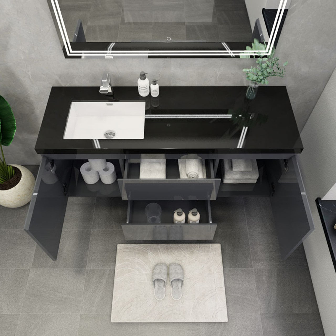 Blink 60'' Wall Mounted With Reinforced Acrylic Left Sink