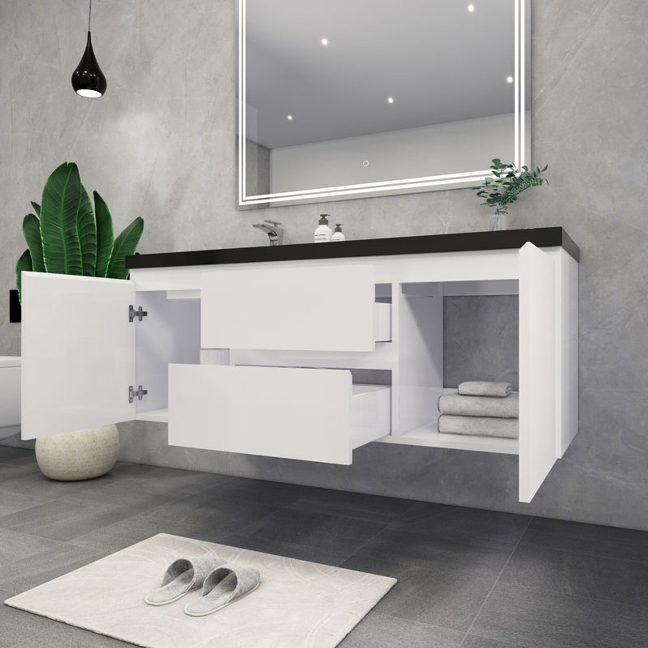 Blink 60'' Wall Mounted With Reinforced Acrylic Left Sink