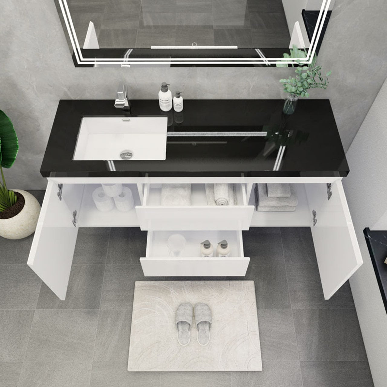 Blink 60'' Wall Mounted With Reinforced Acrylic Left Sink