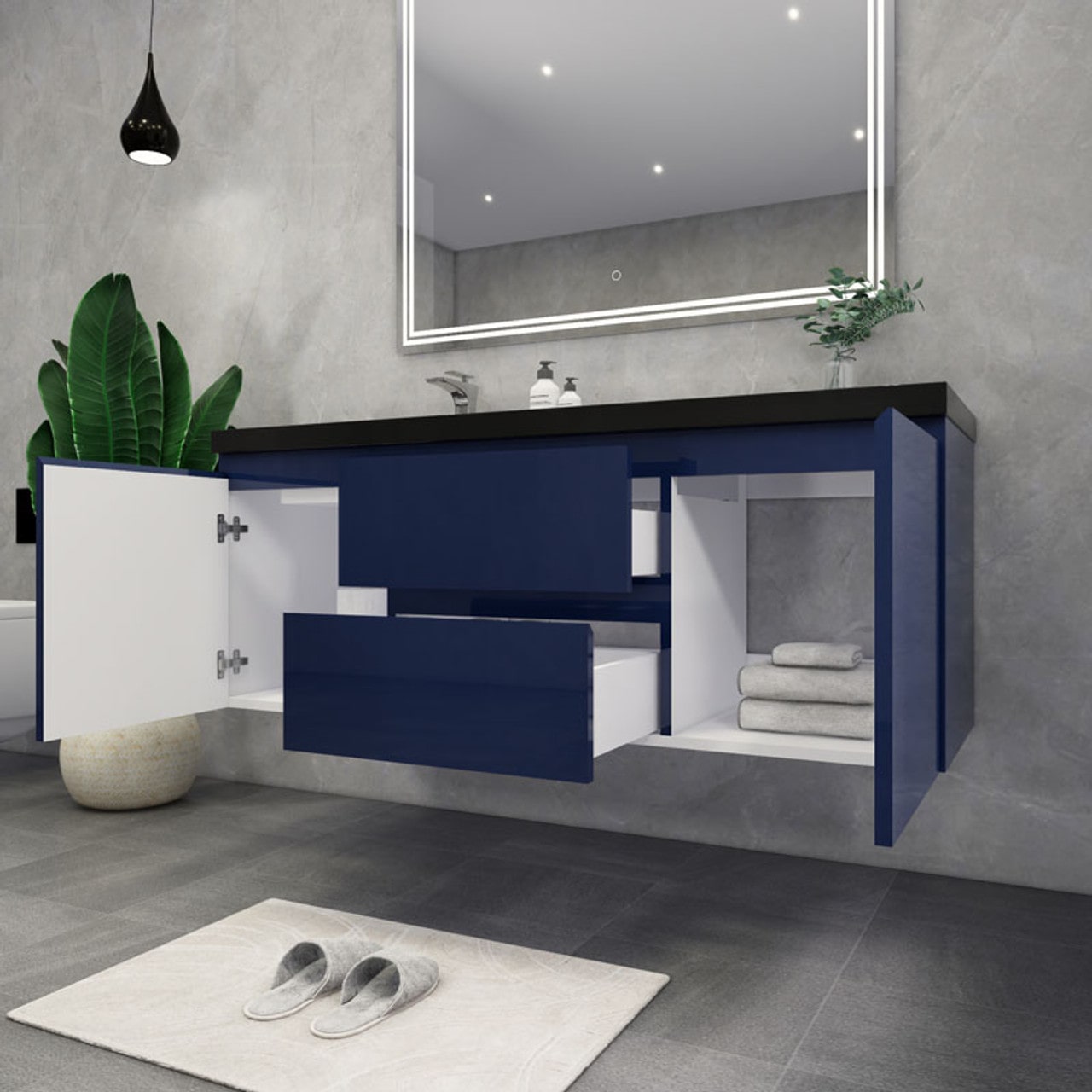 Blink 60'' Wall Mounted With Reinforced Acrylic Left Sink