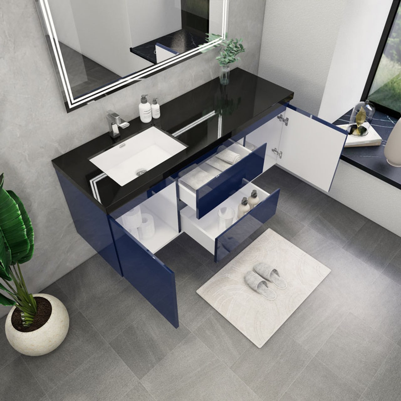 Blink 60'' Wall Mounted With Reinforced Acrylic Left Sink