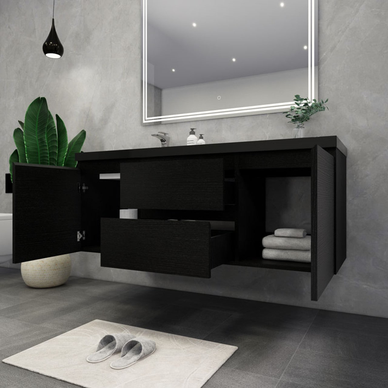 Blink 60'' Wall Mounted With Reinforced Acrylic Left Sink