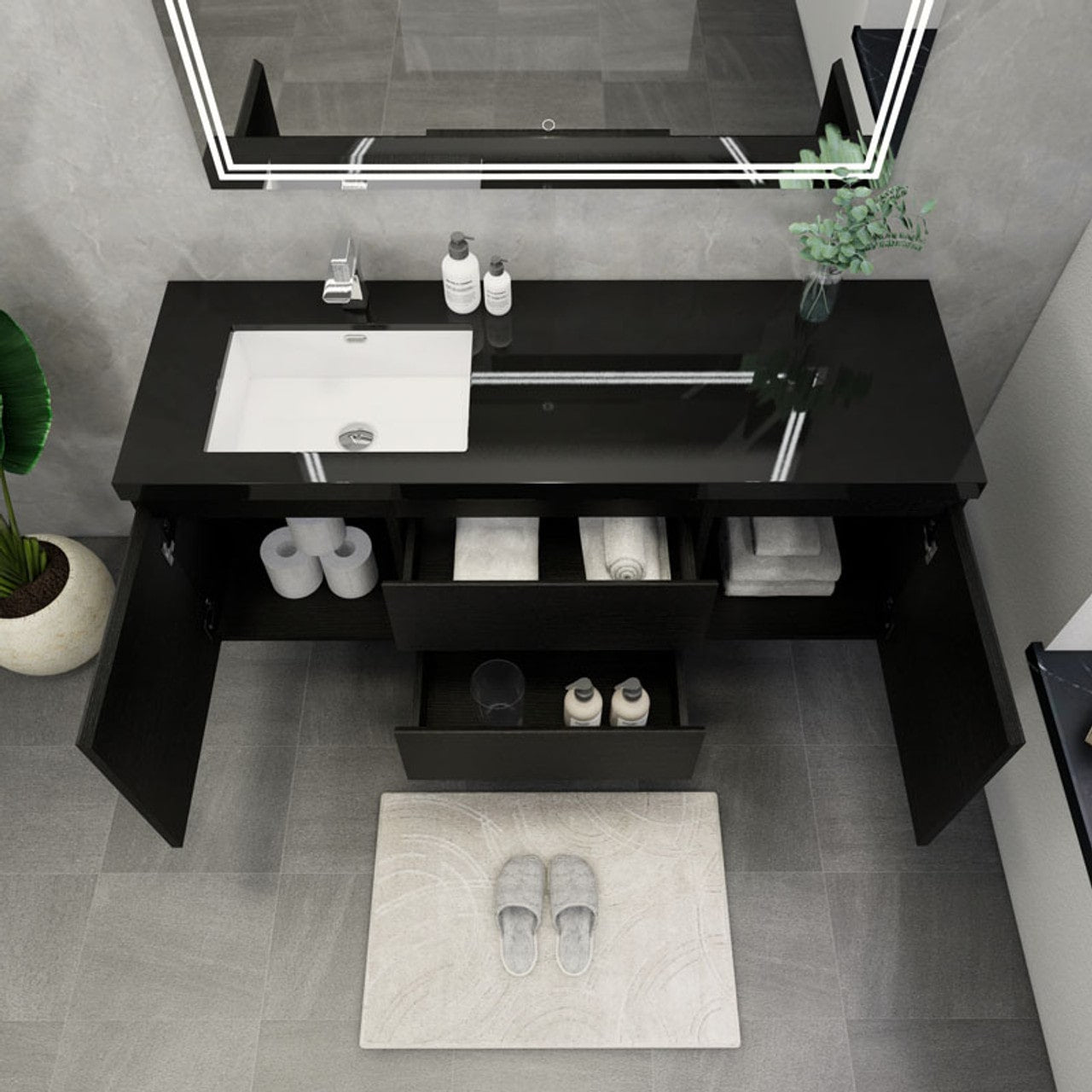 Blink 60'' Wall Mounted With Reinforced Acrylic Left Sink