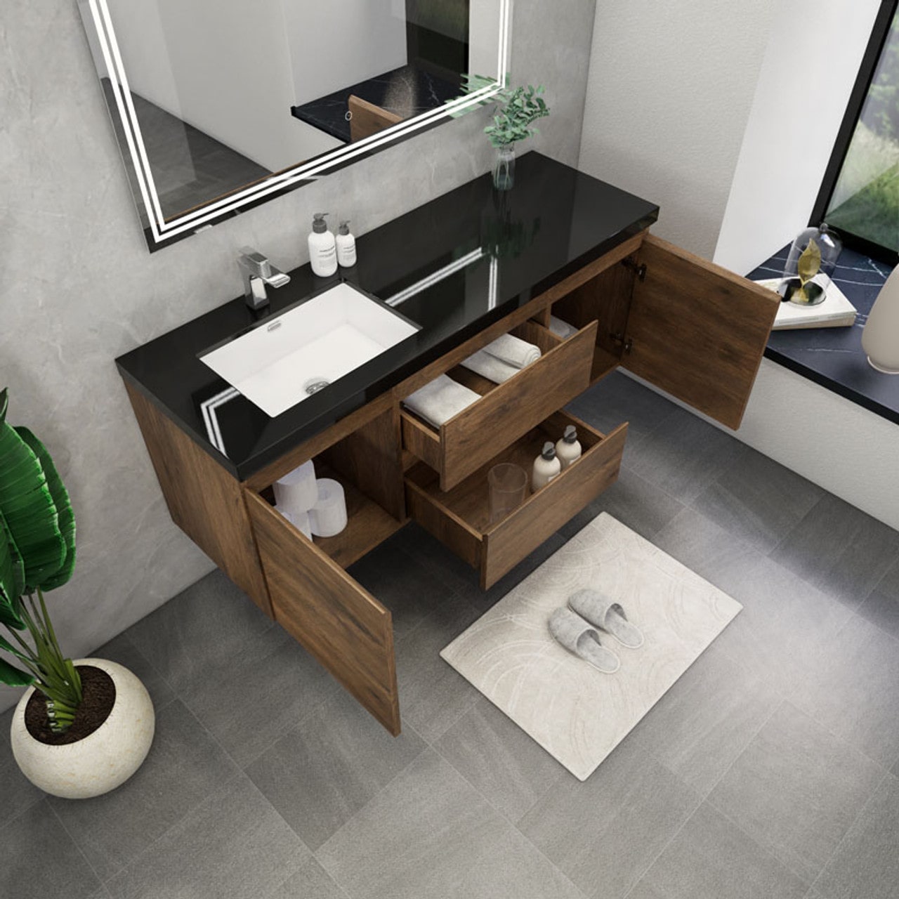 Blink 60'' Wall Mounted With Reinforced Acrylic Left Sink