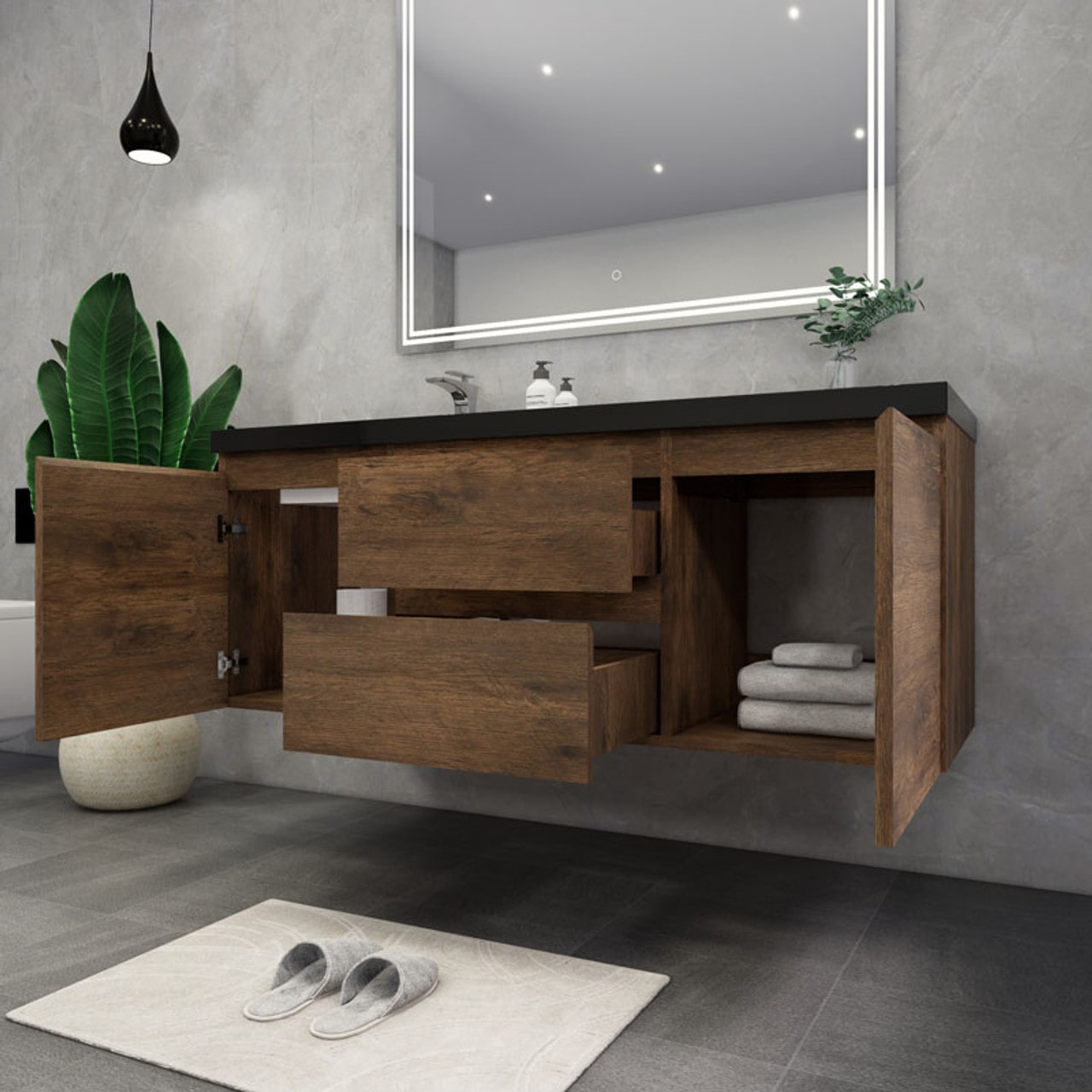 Blink 60'' Wall Mounted With Reinforced Acrylic Left Sink