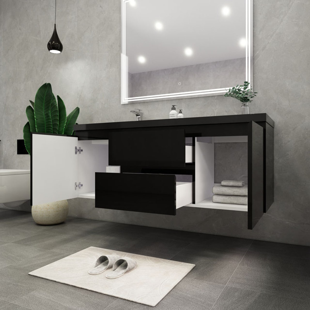 Blink 60'' Wall Mounted With Reinforced Acrylic Left Sink