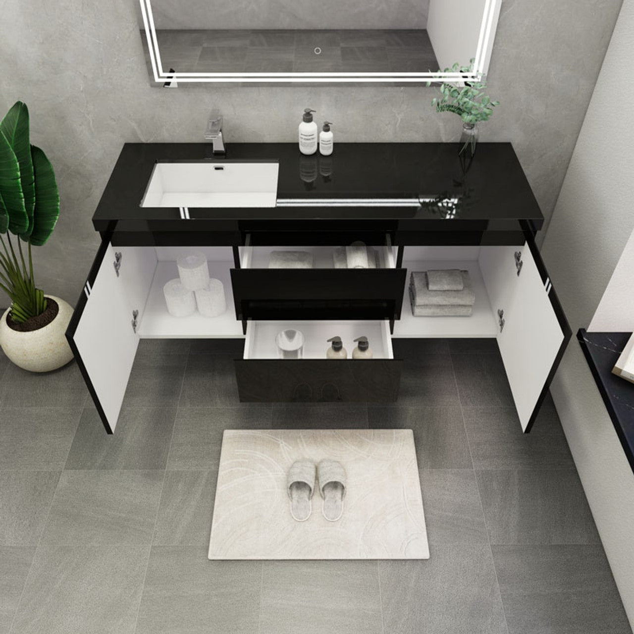 Blink 60'' Wall Mounted With Reinforced Acrylic Left Sink