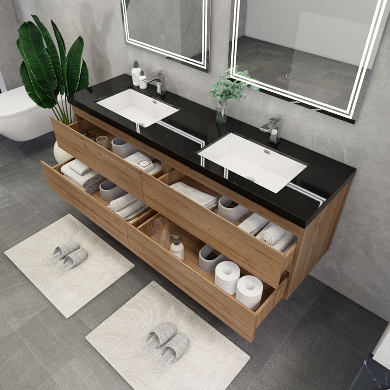 Blink 72'' Wall Mounted With Reinforced Acrylic Double Sink