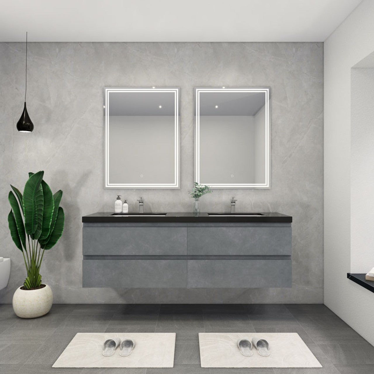 Blink 72'' Wall Mounted With Reinforced Acrylic Double Sink