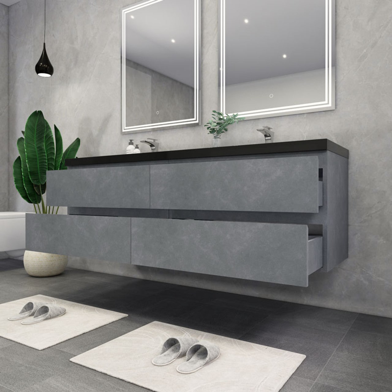 Blink 72'' Wall Mounted With Reinforced Acrylic Double Sink