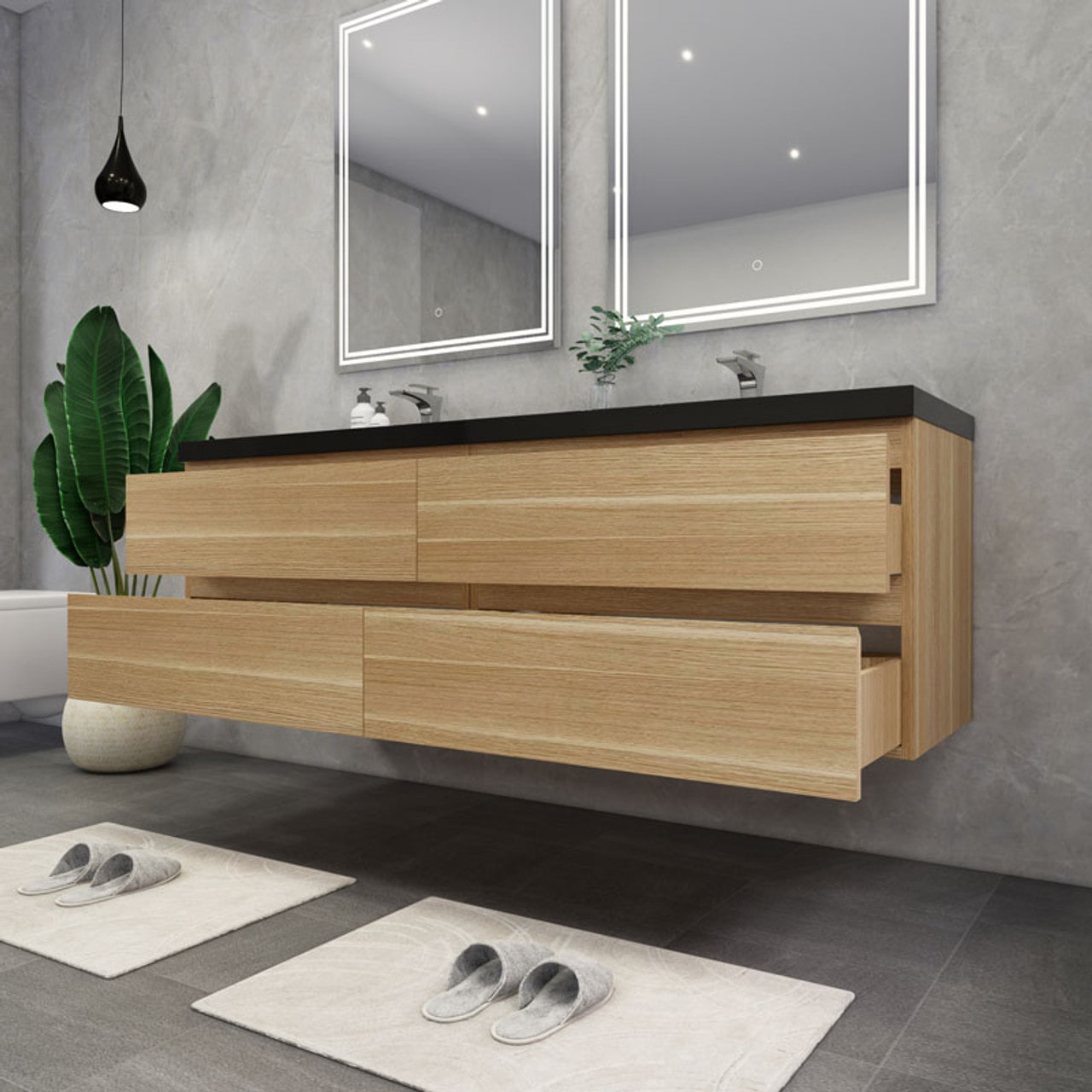 Blink 72'' Wall Mounted With Reinforced Acrylic Double Sink