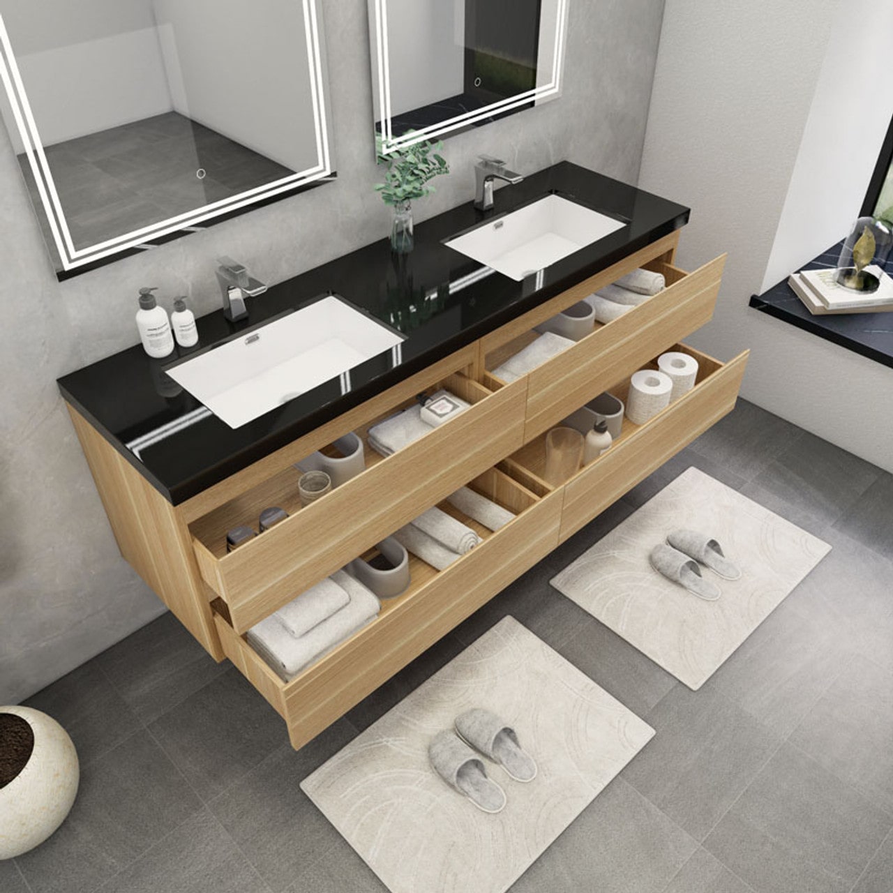 Blink 72'' Wall Mounted With Reinforced Acrylic Double Sink