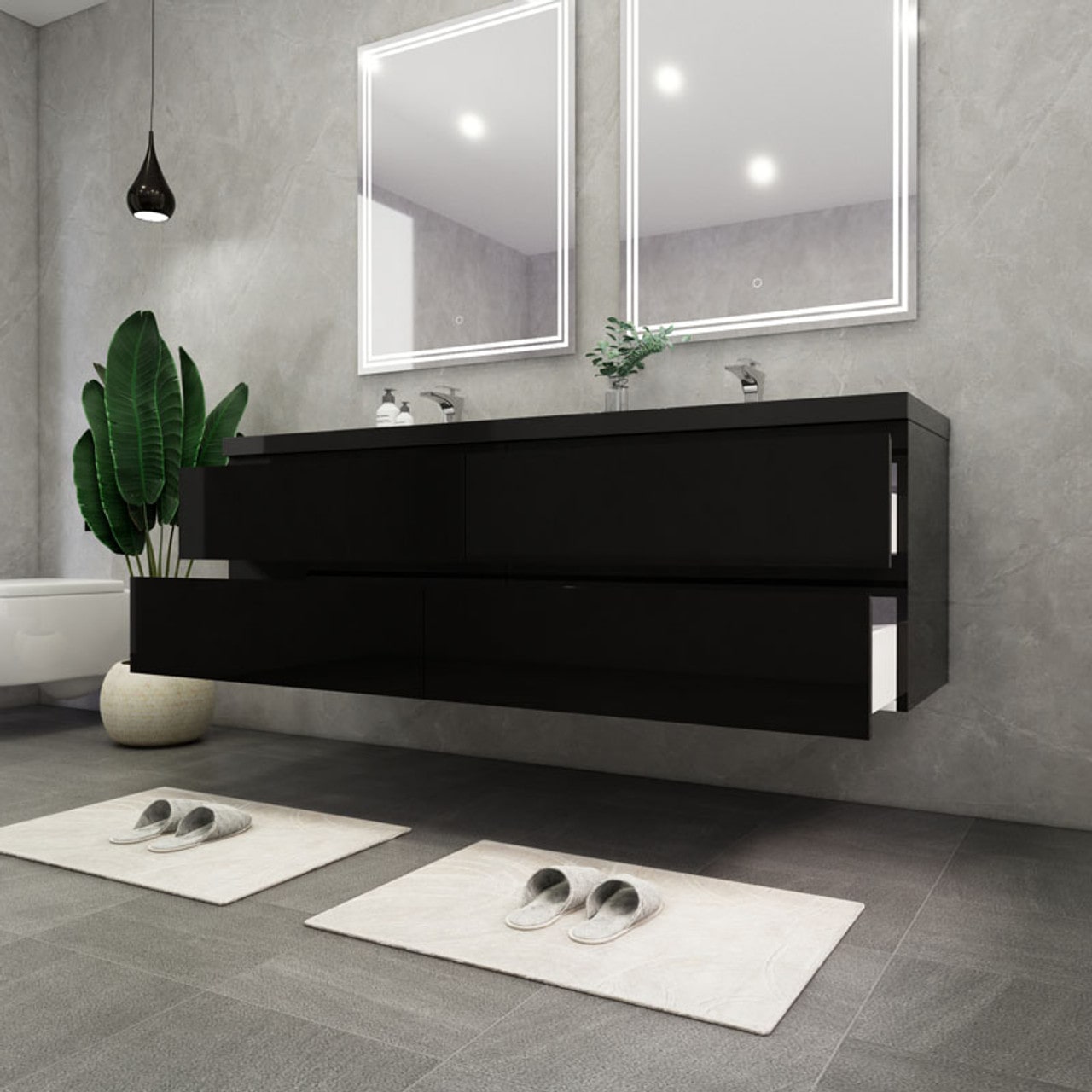 Blink 72'' Wall Mounted With Reinforced Acrylic Double Sink