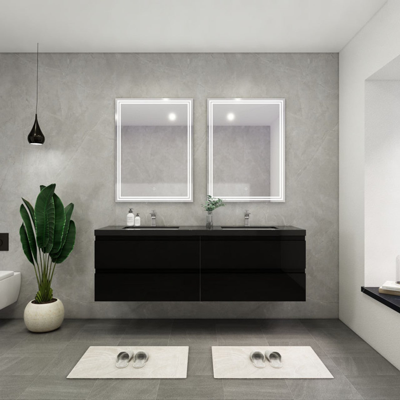 Blink 72'' Wall Mounted With Reinforced Acrylic Double Sink